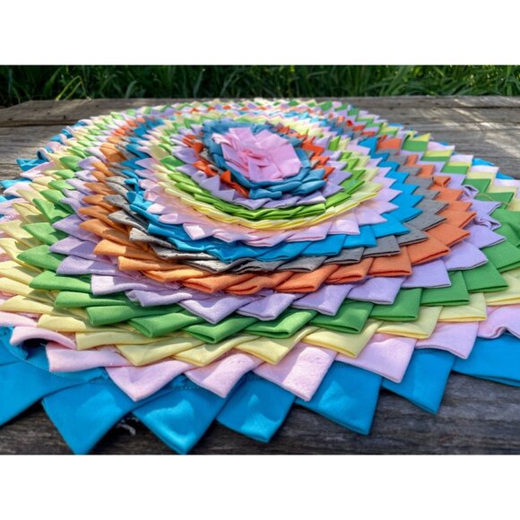 Vintage 1960s Linen Fabric Pleated Rag Accent Oval Rug MOD - Picture 12 of 16